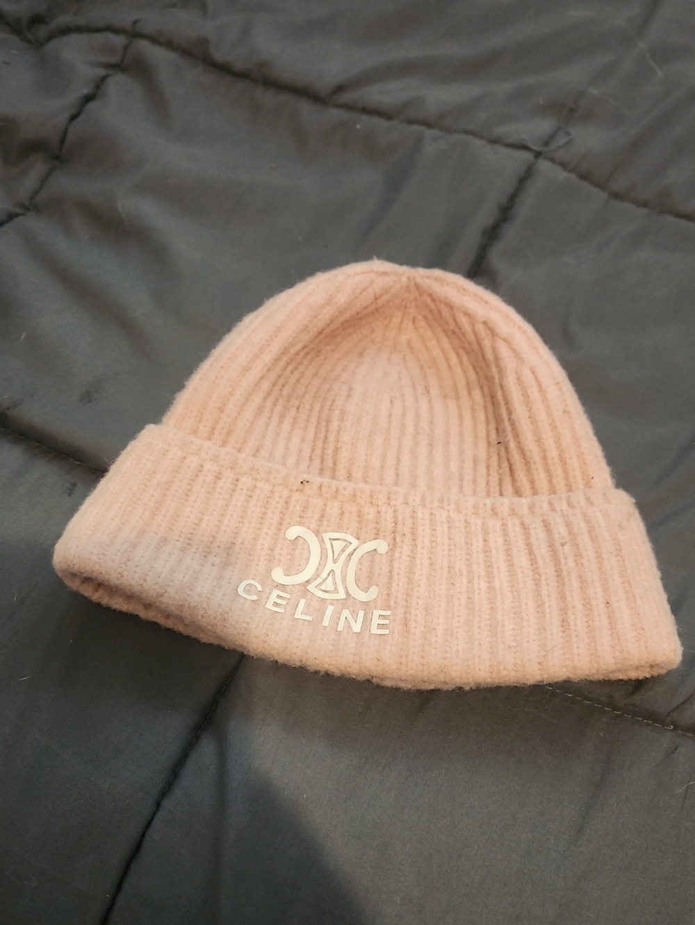 CELINE Pale Pink Ribbed Folded Cuff Beanie - So Cute!